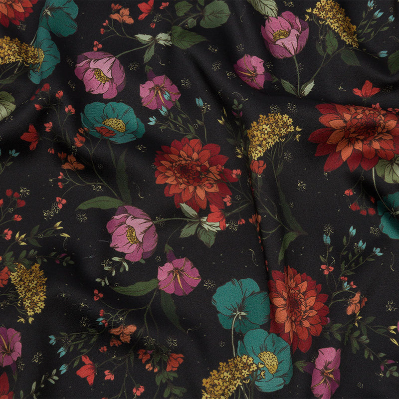 Polyester Twill Print - Purple, Red and Black Floral - Mood Exclusive Antheia's Grace