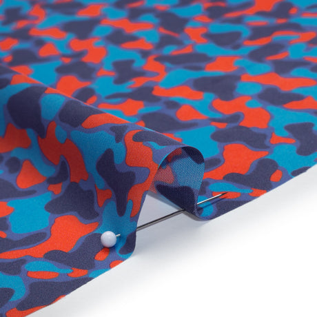 Polyester Charmeuse Print - Red and Blue Abstract - Mood Exclusive Betta Fish