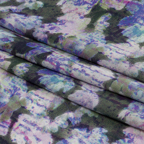 Polyester Charmeuse Print - Purple and Gray Dripping Florals - Mood Exclusive Botanical Trip