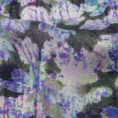 Polyester Charmeuse Print - Purple and Gray Dripping Florals - Mood Exclusive Botanical Trip