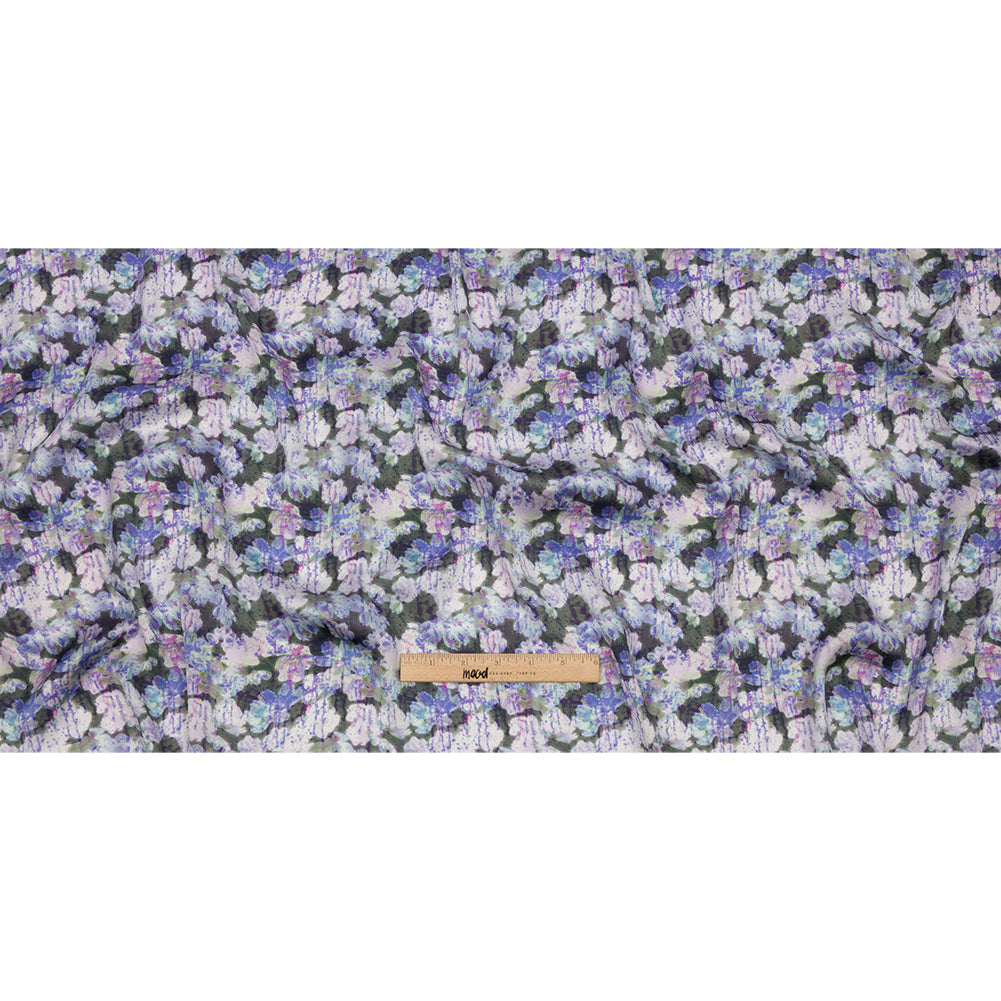 Polyester Charmeuse Print - Purple and Gray Dripping Florals - Mood Exclusive Botanical Trip