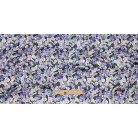 Polyester Charmeuse Print - Purple and Gray Dripping Florals - Mood Exclusive Botanical Trip