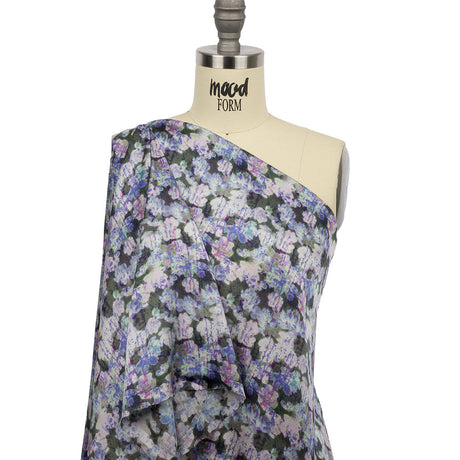 Polyester Charmeuse Print - Purple and Gray Dripping Florals - Mood Exclusive Botanical Trip