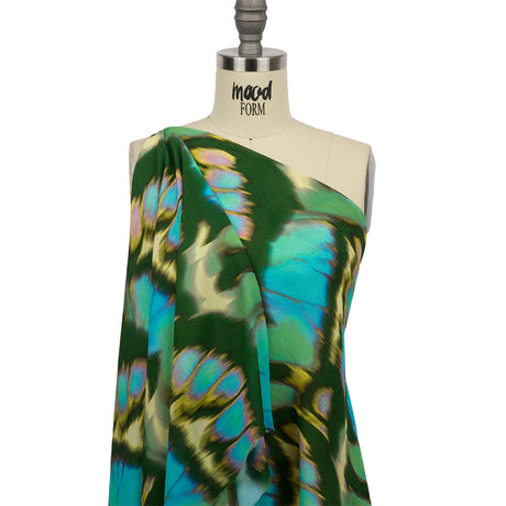 Gauzy Wrinkled Rayon Woven Print - Blue and Green Abstract - Mood Exclusive Butterfly Blur