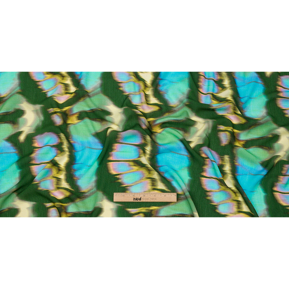 Gauzy Wrinkled Rayon Woven Print - Blue and Green Abstract - Mood Exclusive Butterfly Blur