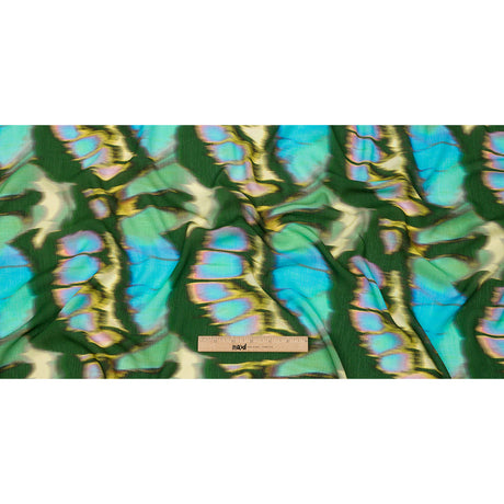 Gauzy Wrinkled Rayon Woven Print - Blue and Green Abstract - Mood Exclusive Butterfly Blur