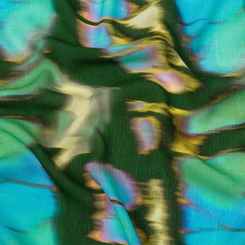 Gauzy Wrinkled Rayon Woven Print - Blue and Green Abstract - Mood Exclusive Butterfly Blur