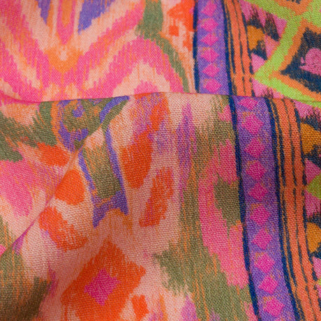 Gauzy Wrinkled Rayon Woven Panel Print - Pink and Purple Geometric Ikat - Mood Exclusive Sunny Square