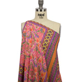 Gauzy Wrinkled Rayon Woven Panel Print - Pink and Purple Geometric Ikat - Mood Exclusive Sunny Square