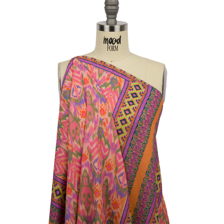 Gauzy Wrinkled Rayon Woven Panel Print - Pink and Purple Geometric Ikat - Mood Exclusive Sunny Square