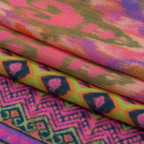 Gauzy Wrinkled Rayon Woven Panel Print - Pink and Purple Geometric Ikat - Mood Exclusive Sunny Square