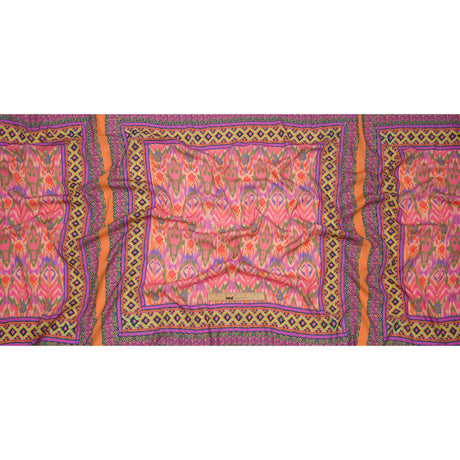 Gauzy Wrinkled Rayon Woven Panel Print - Pink and Purple Geometric Ikat - Mood Exclusive Sunny Square