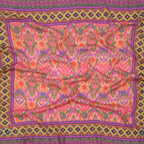 Gauzy Wrinkled Rayon Woven Panel Print - Pink and Purple Geometric Ikat - Mood Exclusive Sunny Square