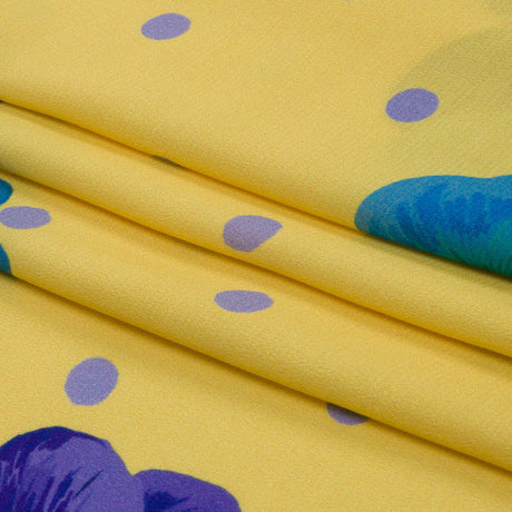 Sustainable Viscose Crepe Print - Yellow and Blue Floral and Polka Dots - Mood Exclusive Treasures Renewed