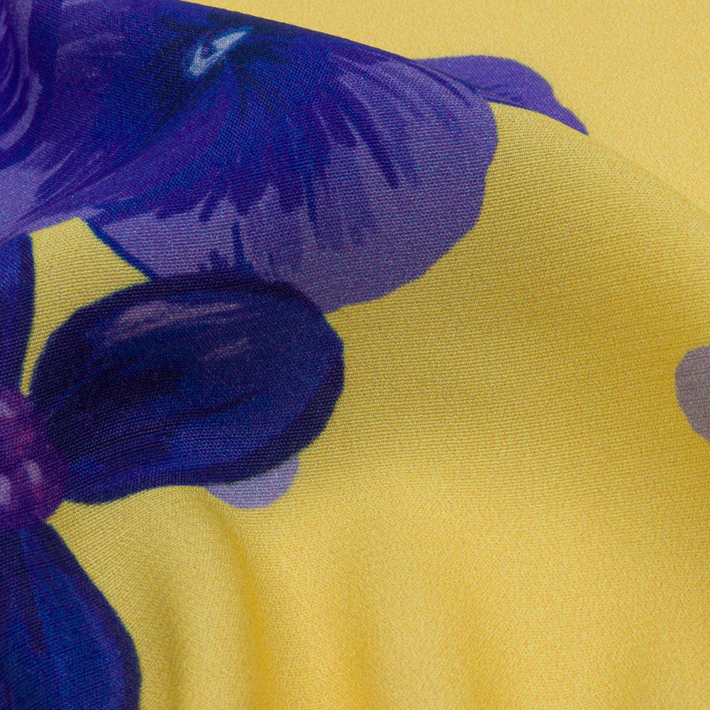 Sustainable Viscose Crepe Print - Yellow and Blue Floral and Polka Dots - Mood Exclusive Treasures Renewed