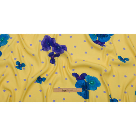 Sustainable Viscose Crepe Print - Yellow and Blue Floral and Polka Dots - Mood Exclusive Treasures Renewed