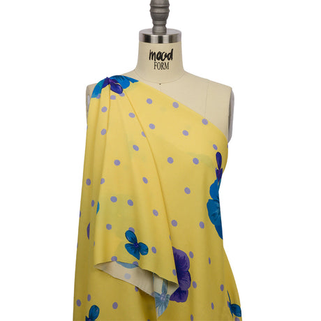 Sustainable Viscose Crepe Print - Yellow and Blue Floral and Polka Dots - Mood Exclusive Treasures Renewed