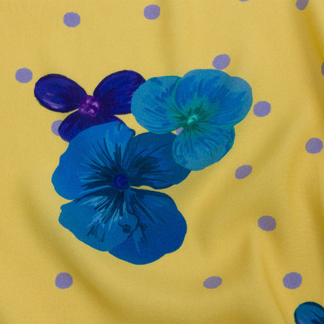 Sustainable Viscose Crepe Print - Yellow and Blue Floral and Polka Dots - Mood Exclusive Treasures Renewed