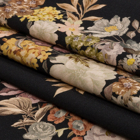 Brushed Stretch Cotton Twill Panel - Midnight, Pink and Peach Floral Columns - Mood Exclusive Parthenon Petals