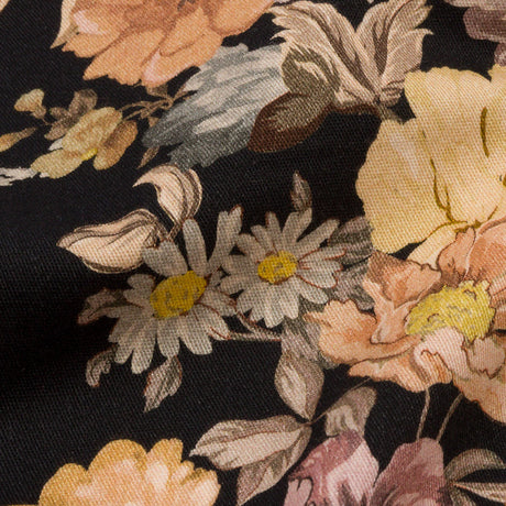 Brushed Stretch Cotton Twill Panel - Midnight, Pink and Peach Floral Columns - Mood Exclusive Parthenon Petals