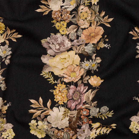 Brushed Stretch Cotton Twill Panel - Midnight, Pink and Peach Floral Columns - Mood Exclusive Parthenon Petals