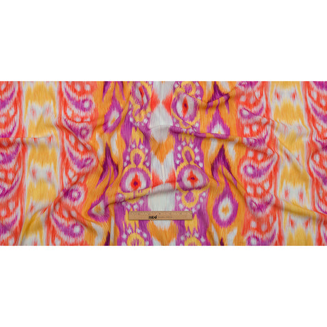 Gauzy Wrinkled Rayon Woven Print - Purple and Yellow Ikat Paisley Stripes - Mood Exclusive Feathered Psyche