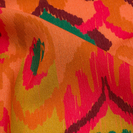 Gauzy Wrinkled Rayon Woven Print - Orange and Red Abstract Ikat - Mood Exclusive Mangrove Groove