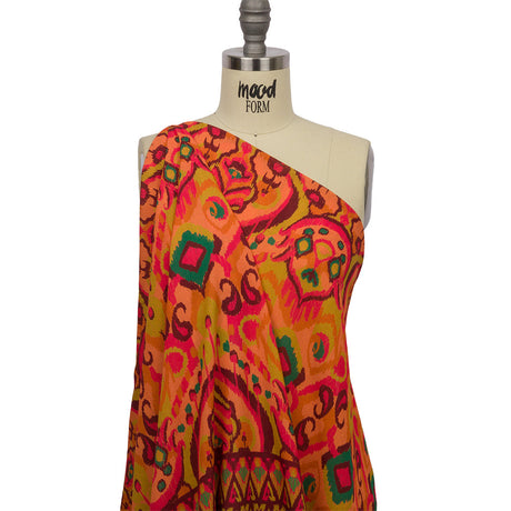 Gauzy Wrinkled Rayon Woven Print - Orange and Red Abstract Ikat - Mood Exclusive Mangrove Groove