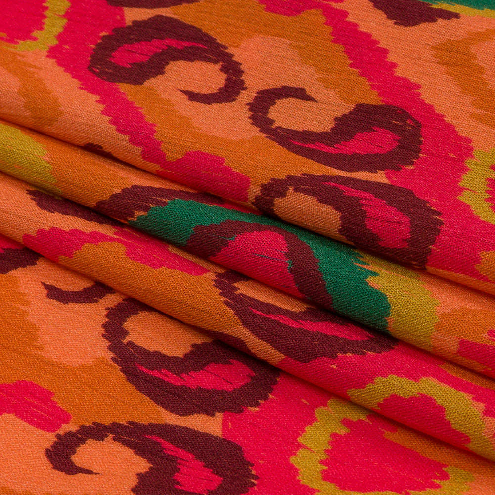 Gauzy Wrinkled Rayon Woven Print - Orange and Red Abstract Ikat - Mood Exclusive Mangrove Groove