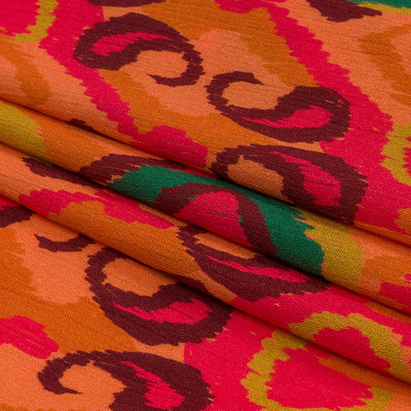 Gauzy Wrinkled Rayon Woven Print - Orange and Red Abstract Ikat - Mood Exclusive Mangrove Groove