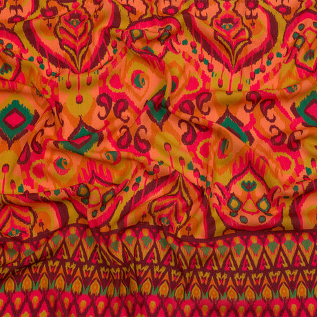 Gauzy Wrinkled Rayon Woven Print - Orange and Red Abstract Ikat - Mood Exclusive Mangrove Groove