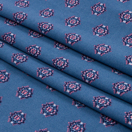 Blue and Pink LIttle Medallions Stretch Polyester ITY Knit
