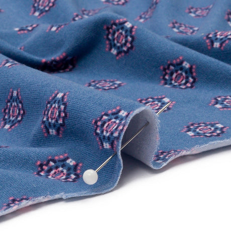 Blue and Pink LIttle Medallions Stretch Polyester ITY Knit