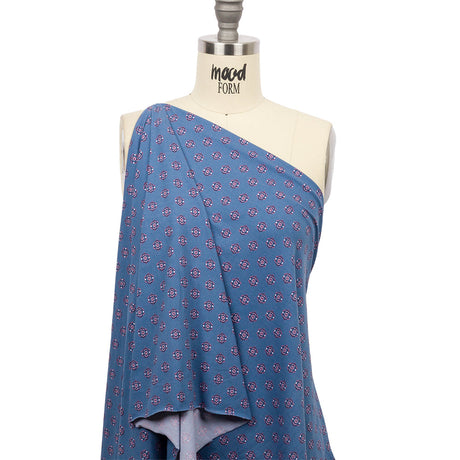 Blue and Pink LIttle Medallions Stretch Polyester ITY Knit