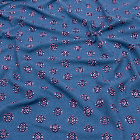 Blue and Pink LIttle Medallions Stretch Polyester ITY Knit