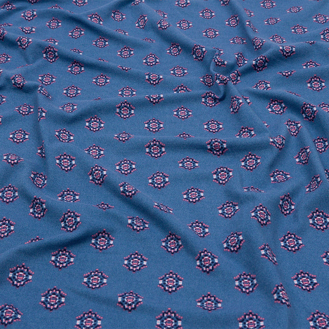 Blue and Pink LIttle Medallions Stretch Polyester ITY Knit