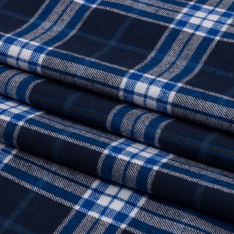 Navy, Cobalt, and White Plaid Cotton Flannel