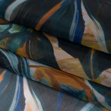 Sheer Polyester Woven Print - Dark Blue and Yellow Painterly Leaves - Mood Exclusive Eye of the Beholder