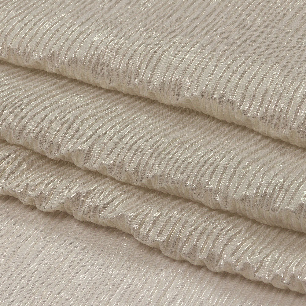 Polyester Chiffon Plisse with All-Over Foil - Greige and Gold - Honey Collection