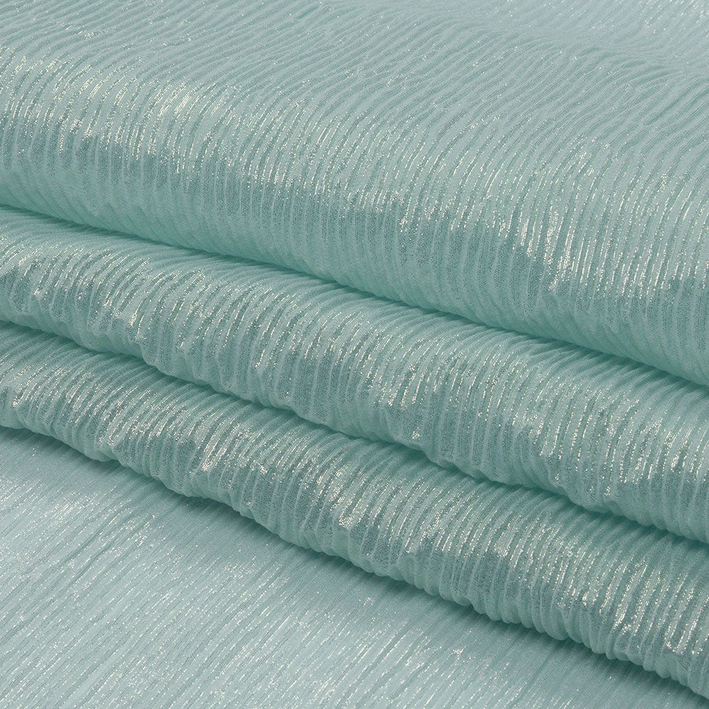 Polyester Chiffon Plisse with All-Over Foil - Baby Blue and Gold - Honey Collection