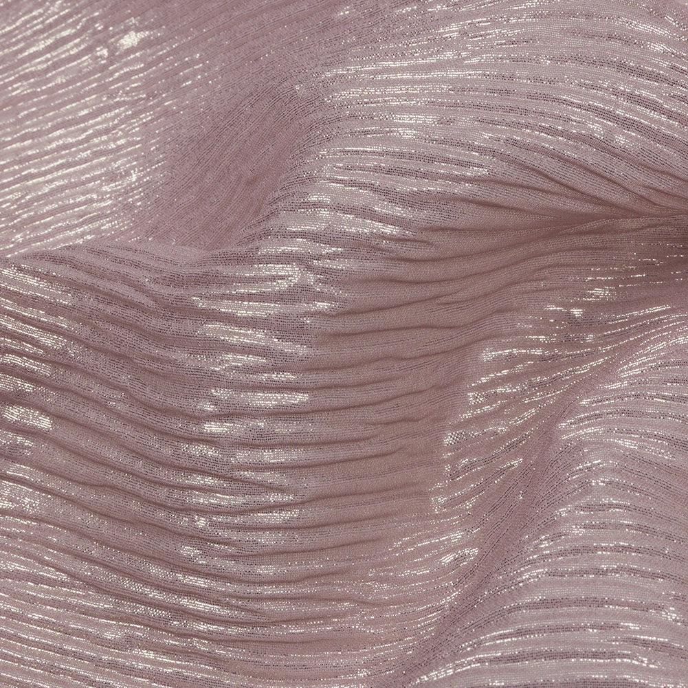 Polyester Chiffon Plisse with All-Over Foil - Mauve and Gold - Honey Collection
