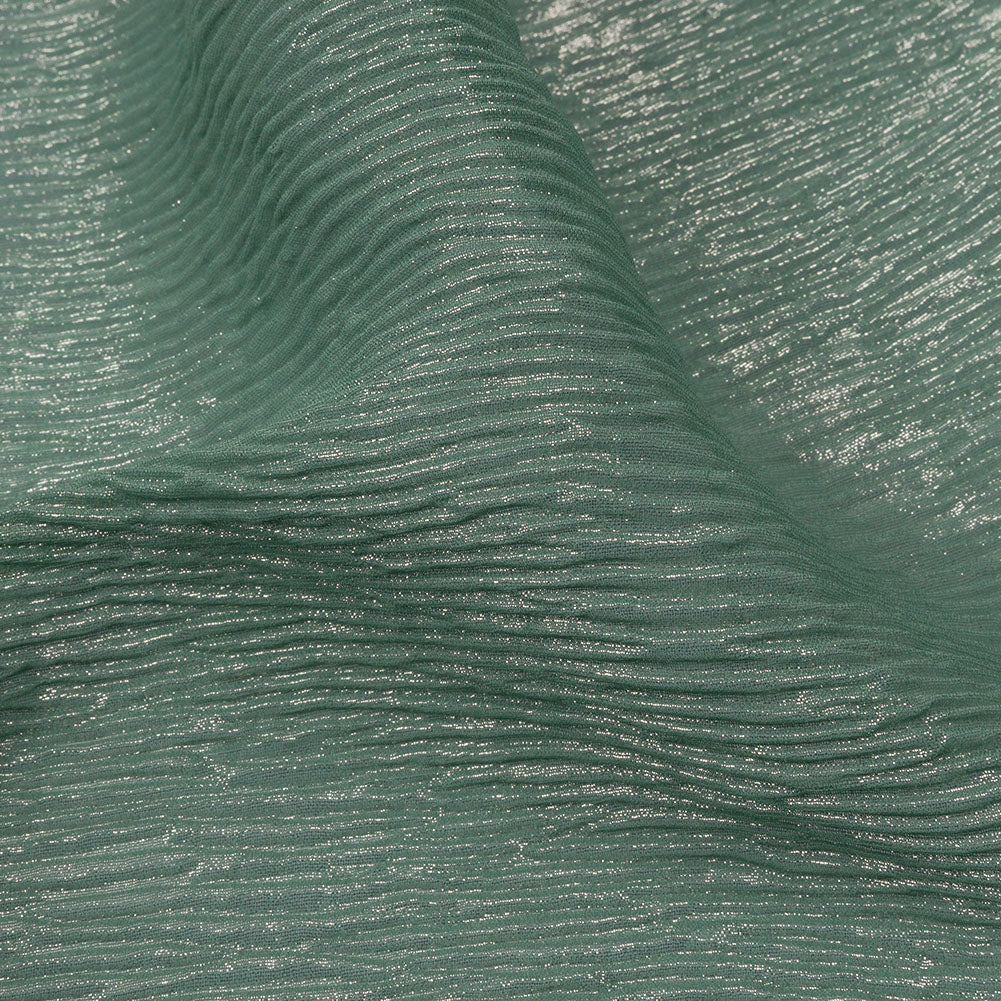 Polyester Chiffon Plisse with All-Over Foil - Green and Gold - Honey Collection