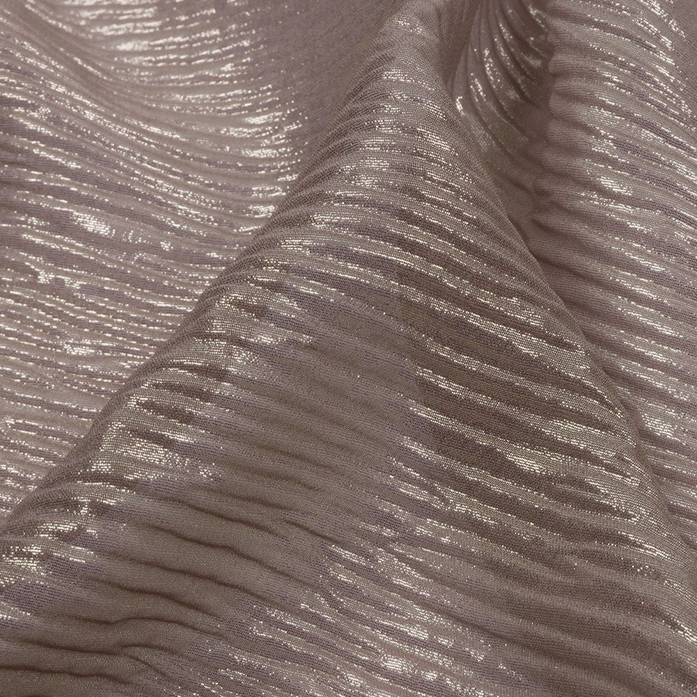 Polyester Chiffon Plisse with All-Over Foil - Taupe and Gold - Honey Collection