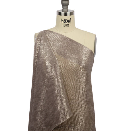 Polyester Chiffon Plisse with All-Over Foil - Taupe and Gold - Honey Collection