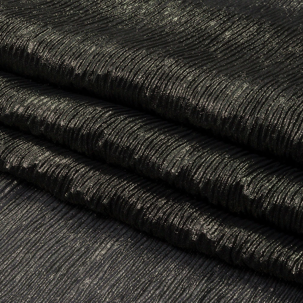 Polyester Chiffon Plisse with All-Over Foil - Black and Gold - Honey Collection
