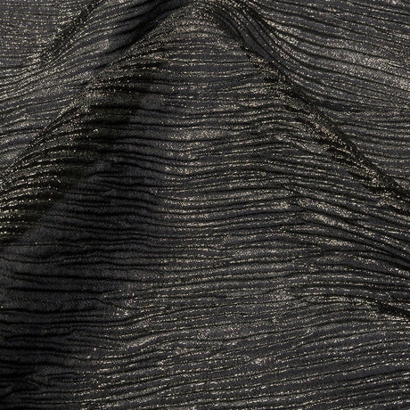 Polyester Chiffon Plisse with All-Over Foil - Black and Gold - Honey Collection