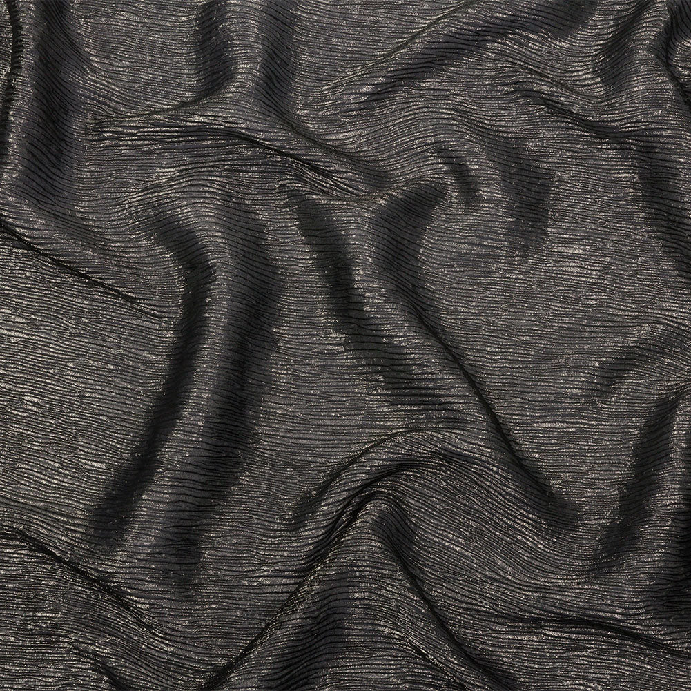 Polyester Chiffon Plisse with All-Over Foil - Black and Gold - Honey Collection