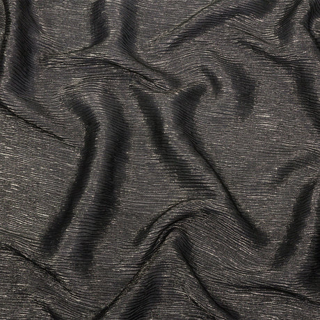 Polyester Chiffon Plisse with All-Over Foil - Black and Gold - Honey Collection