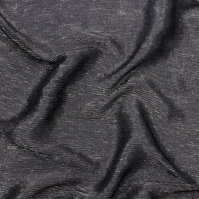Polyester Chiffon Plisse with All-Over Foil - Black and Silver - Honey Collection