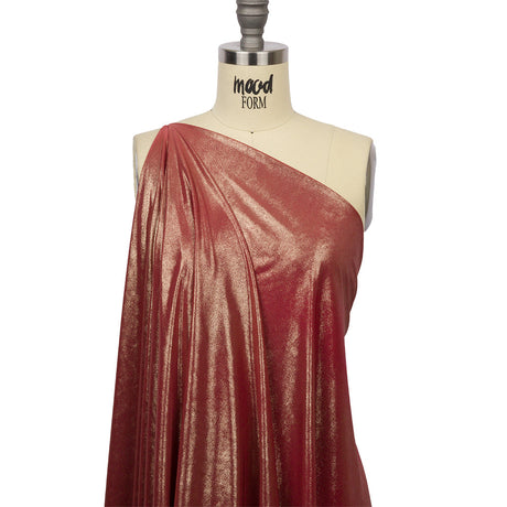Polyester Interlock Knit with Gold Foiling - Brick - Oriana Collection